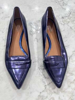 Coach Pamelyn Metallic Blue Pointed-Toe Penny Loafer Flats